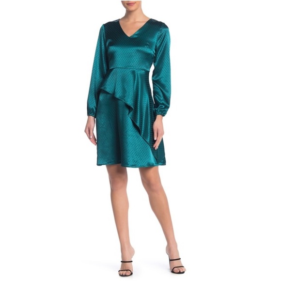 Spense Dresses & Skirts - SPENSE NWT Teal Satin Polka-dot Dress 10 🤩 R2